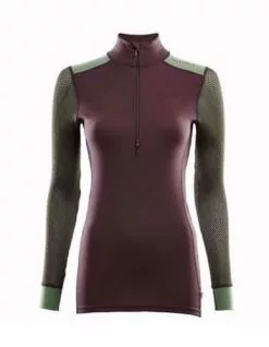 Aclima Woolnet Hybrid Mock Neck W/zip Woman Fudge/Dill/Olive NIght